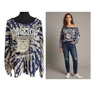 Georgetown Hoyas Distressed Sweatshirt Womens XL Navy Tie Dye  Oversized